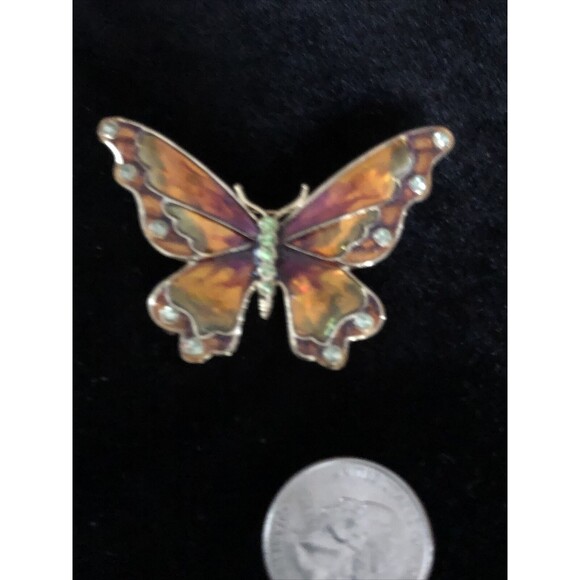 Vtg Monet Monarch Butterfly Brooch Poured Glass Enamel Rhinestone Figural 2.25” - Picture 4 of 6